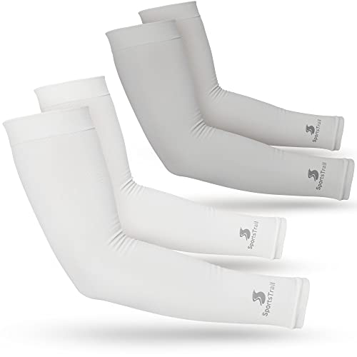 Cooling Arm Sleeves for Men & Women (2 Pairs: 1 Pair White + 1 Pair Gray / One Size)