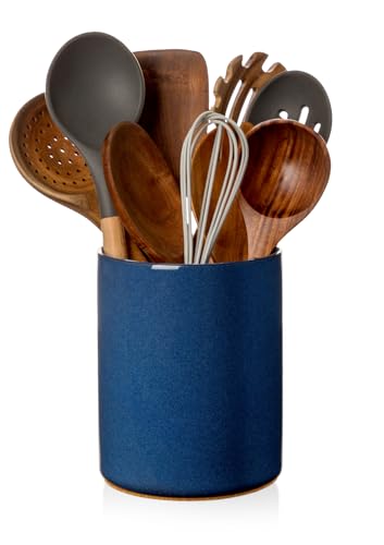 Ceramic Kitchen Utensil Holder for Countertop (Royal Blue)