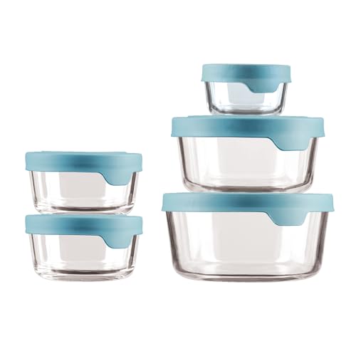 TrueSeal 10 piece Glass Food Storage Containers with Airtight Lids (10 Piece Set (Mineral Blue))
