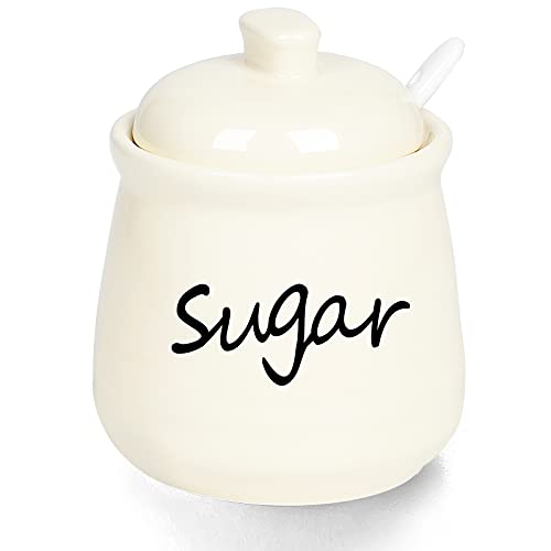 Ceramic Sugar Bowl with Lid and Spoon 12oz (12 Ounce)