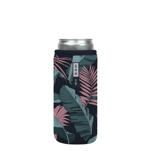 CanSok Sleeve for Beer & Soda Insulated Neoprene Cover (Midnight Tropics / 12oz Slim Can Sleeve)