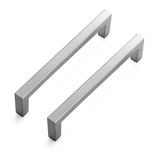 Brushed Nickel Cabinet Handles Solid Cabinet Pulls 5 Inch 15 Pack (Brushed Nickel / Flat Black 5" Hole Center)