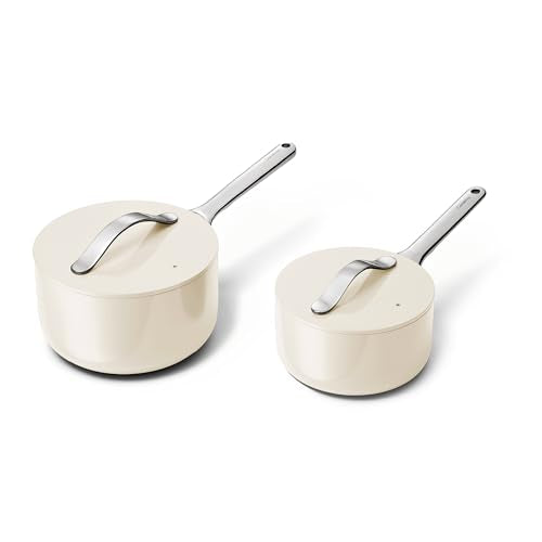 Non Stick Ceramic Sauce Pans with Lids (Cream / 3 Qt & 1.75 Qt)