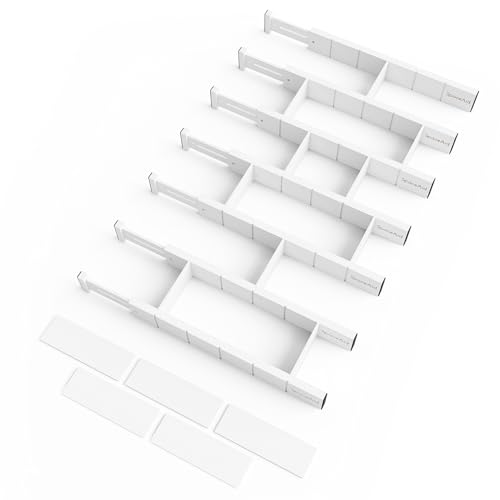 Bamboo Drawer Dividers with Inserts and Labels (2.35''H, 17''-22''L, 7 Dividers / WHITE)