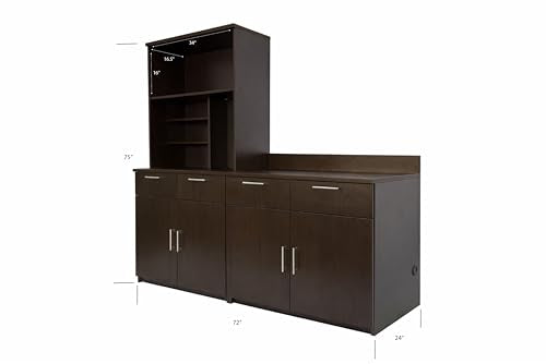 Microwave Hutch Cabinet with 2 (72" W – 2 Doors + Hutch)