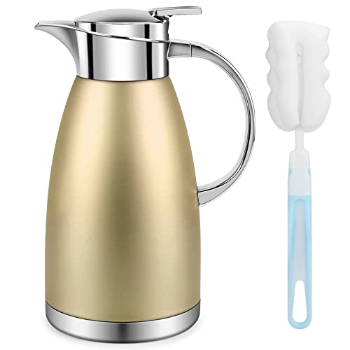 61oz Coffee Carafe Airpot Insulated Coffee Urn Stainless Steel Vacuum Thermal Pot Flask Dispenser for Coffee (Gold)