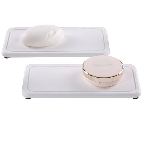 2Pcs Water Absorbent Diatomite Coasters Bathroom Sink Stone Trays (White / 8.3" x 3.9")
