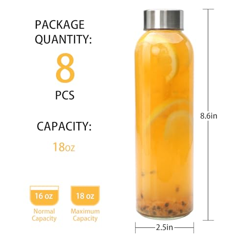 Glass Juice Bottle with Lids Set of 8
