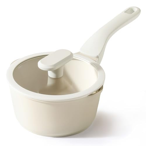Ceramic Nonstick Saucepan with Lid (1.3 Quarts / Coconut White)