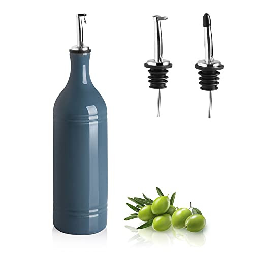 Sweejar Large Ceramic Olive Oil Dispenser Bottle (24 oz, Set of 1 / Fog Blue)