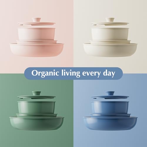 Ceramic Pots and Pans Set Non Stick (Beige White)