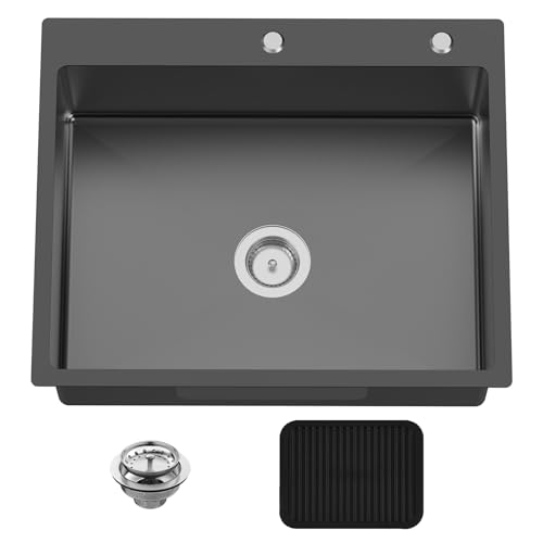 Black 27x22 Inch Drop In Kitchen Sink (27x22 | Black)