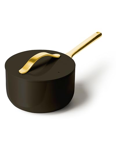 Non Stick 3 qt Ceramic Sauce Pan with Lid (Black / 3 Quarts)