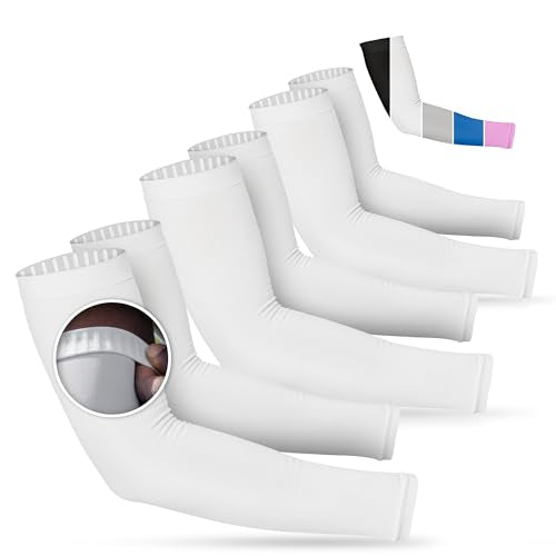 Non Slip Cooling Arm Sleeves for Men & Women (3 Pairs: White / One Size)