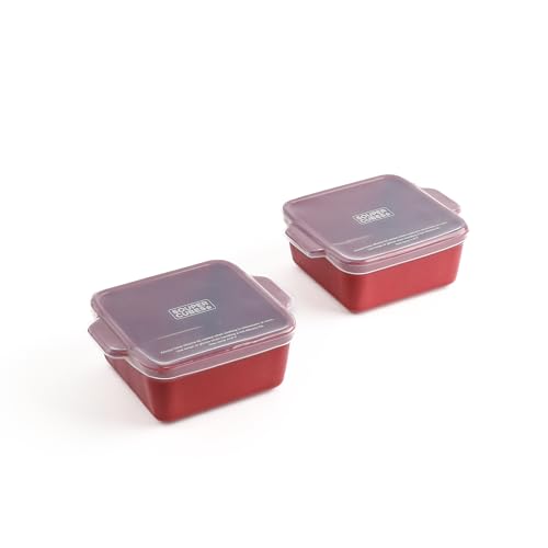 5x5" Ceramic Baking Dishes with Lids (Cranberry / 5"x5" - MADE IN USA)