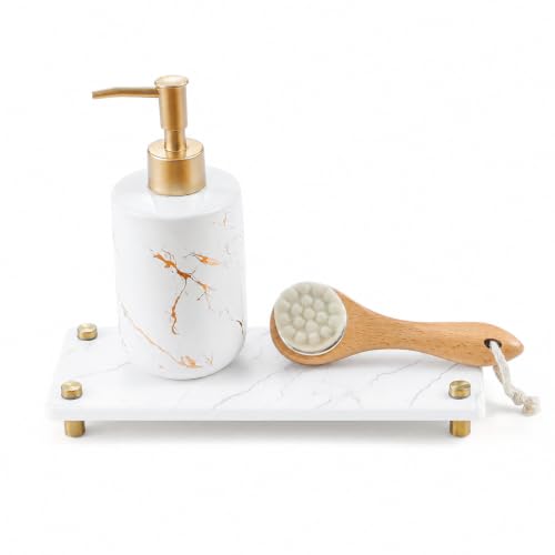 White Marble Pattern Style Water Absorbing Stone Sink Caddy (10"x 4" - Marble Pattern - Gold)