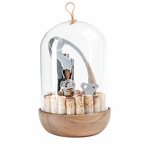 Oeno Motion Groom Corkscrew & Cork Dome Glass Cloche Display (Oeno Motion Wood and Chrome Deluxe)