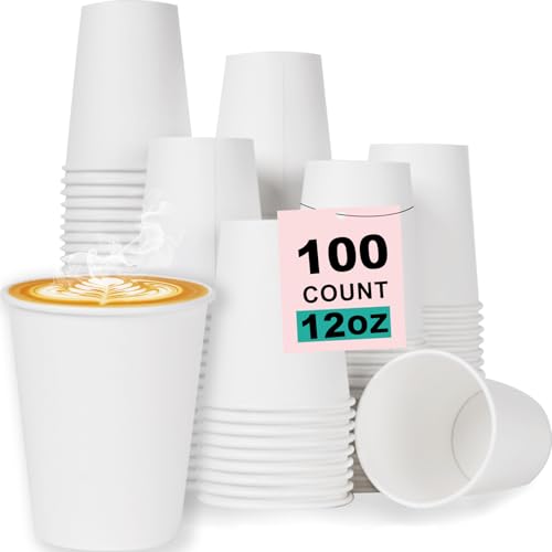 12 oz 100 Pack Disposable Coffee Cups (White- 100pack / 12 oz)