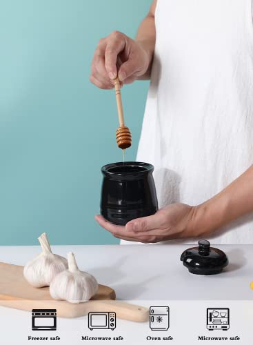 Ceramic Honey Jar with Lid and Dipper (Black)