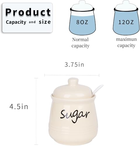 12oz Ceramic Sugar Bowl with Lid and Spoon