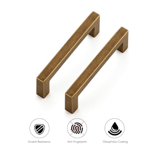 Antique Brass Cabinet Handles Solid Cabinet Pulls 3 Inch CC 20 Pack (Antique Brass / Flat Black 3'' Hole Center)