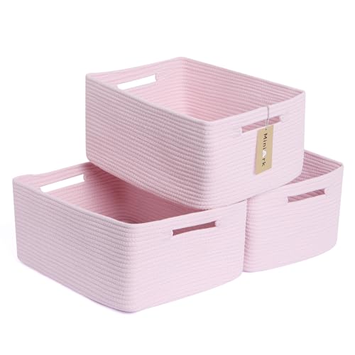 Large Storage Baskets for Shelves (3pcs-L17×W13×H7.5" / Light Pink)