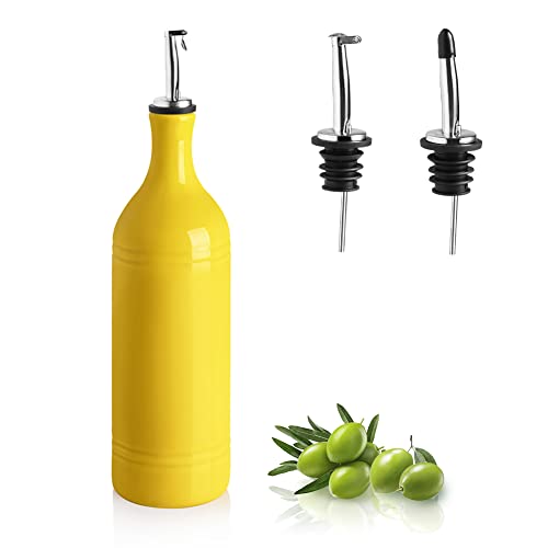 Sweejar Large Ceramic Olive Oil Dispenser Bottle (24 oz, Set of 1 / Yellow)