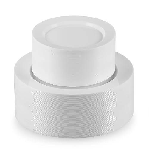 100 Elegant White Plastic Plates Set (White)