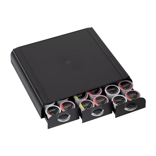 Single Serve Coffee Pod Organizer with 3 Drawers (36 Capacity / Black)