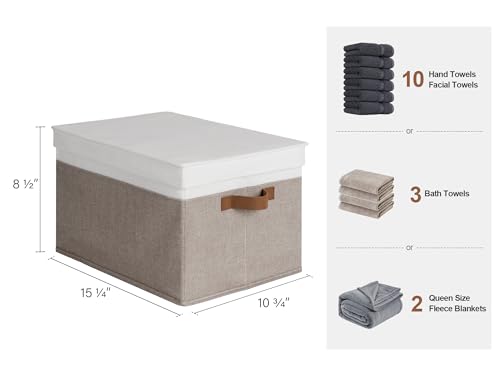 Fabric Storage Bins with Lids (Brown and White / Large)