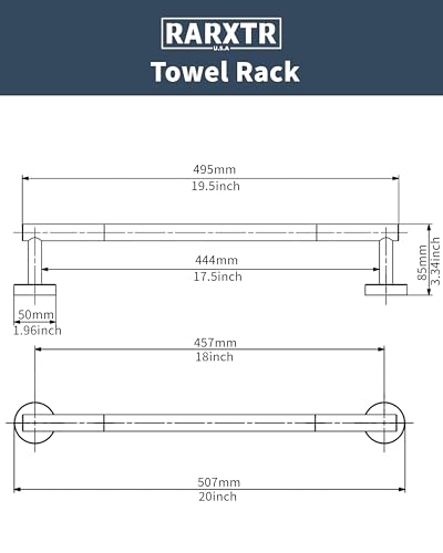 Towe Bar for Bathroom Kitchen Hand Towel Holder Dish Cloths Hanger SUS304 Stainless Steel RUSTPROOF Wall Mount (Matte Black / 18 inch(Center to Center))