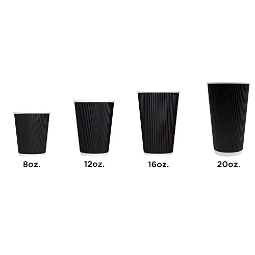 16oz Ripple Insulated Coffee Hot Cups [500 Count] Black Double Poly Lined Paper Hot Cup (16 OZ / Black)