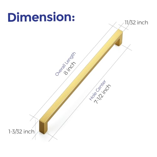 Gold Cabinet Handles Solid Cabinet Pulls (Gold / Flat Black 7-1/2'' Hole Center)