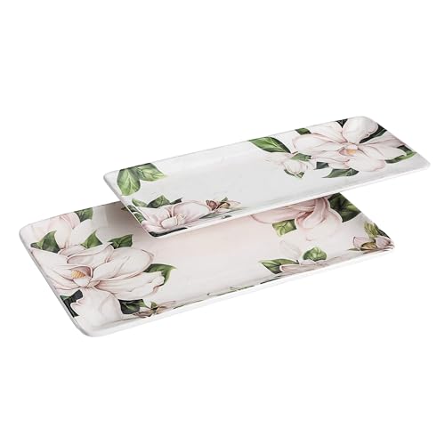Magnolia Floral Ceramic 14 inch Rectangular Serving Platter (Magnolia Floral)