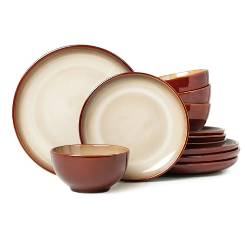 Stoneware Dinnerware Sets for 4 (Brown Yellow / Set (12pcs))