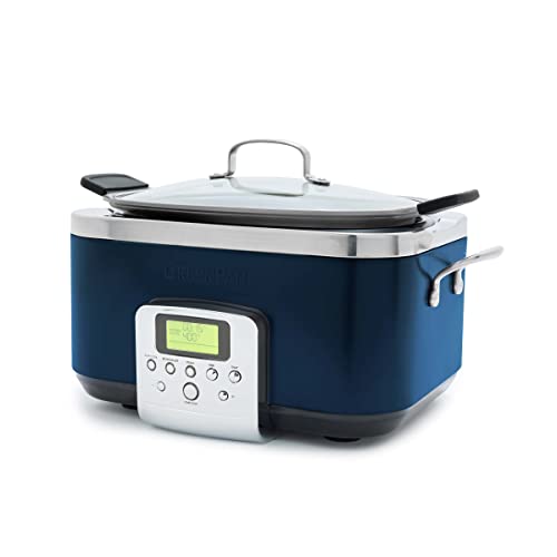 Elite 8-in-1 Programmable 6QT Electric Slow Cooker,Dishwasher Safe Lid & Removable Crock, PFAS-Free Healthy Ceramic Nonstick Multi-Cooker,Sear, Sauté,Brown,Steam Basket,Roast, Oxford Blue (6 Quarts / Oxford Blue)