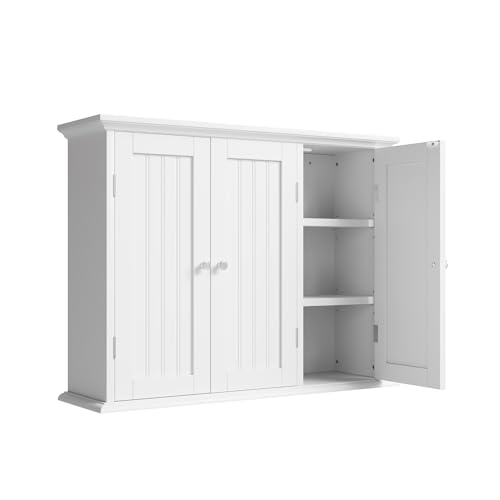 Laundry Cabinet with 3 Doors and Adjustable Shelves (White / 9.06"D x 31.1"W x 23.4"H)