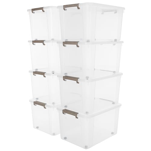 8 Pack 69 QT Clear Plastic Storage Bins with Latching Lids (Clear White / 8 PCS-69 QT)