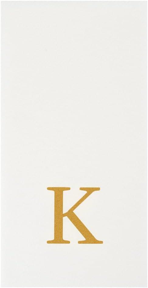 Luxenap 15.8 X 7.9 Inch Linen-Feel Guest Towels, 2000 Lettered Hand Towels - Gold Letter 'K', Sans Serif Font, White Paper Dinner Napkins, airlaid, For Restrooms And Tables