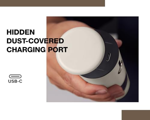 Electric Salt and Pepper Grinder Set Stainless Steel 2 Pack USB Rechargeable LED One Hand Off White (Off-White)