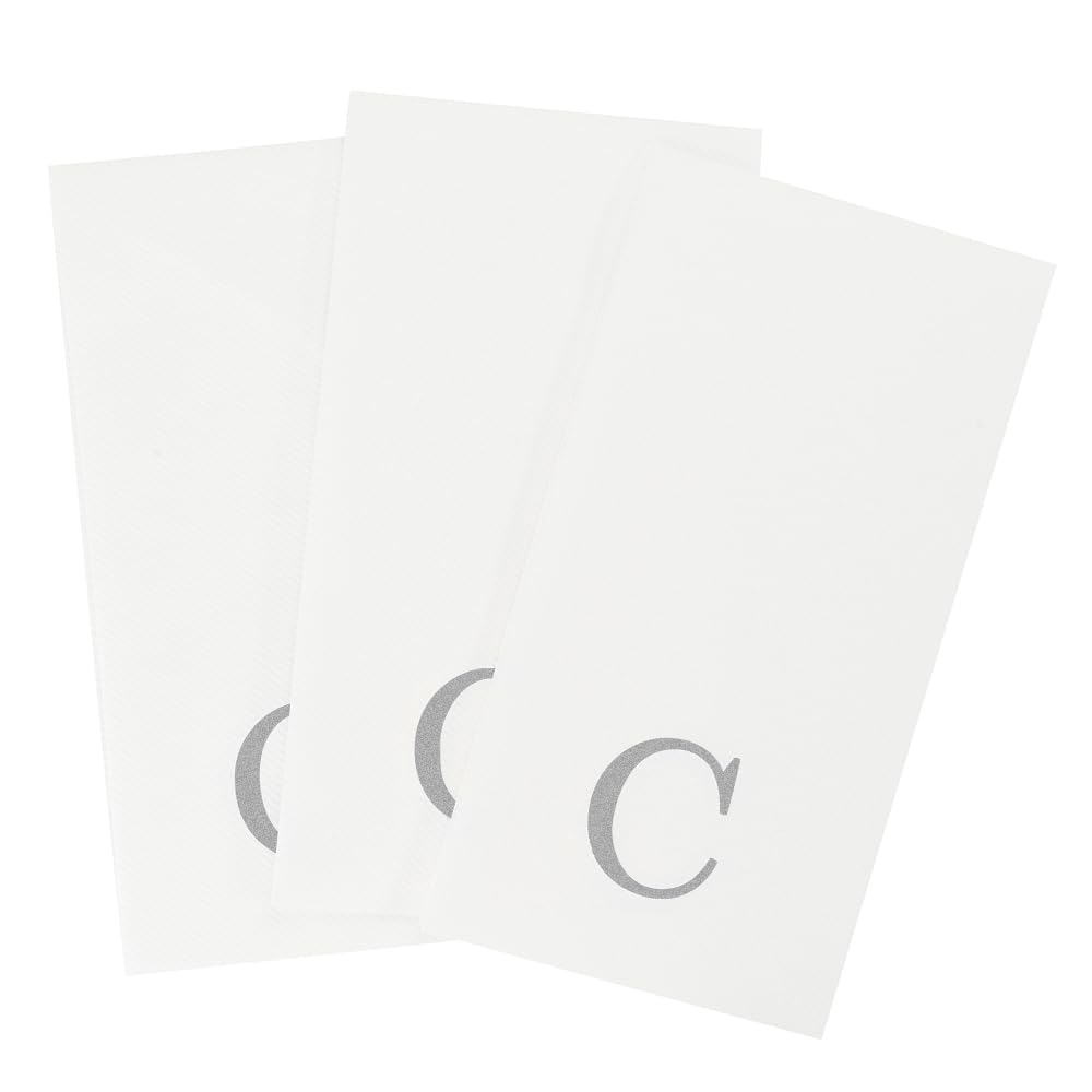 Paper Rectangle Silver Letter C Linen (Silver / 50 Count / C)