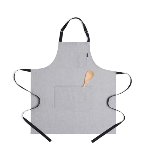 100% Linen Apron (Light Grey / Black / 33 X 30 Inch)