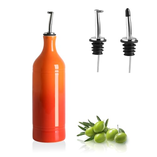 Sweejar Large Ceramic Olive Oil Dispenser Bottle (24 oz, Set of 1 / Gradient Orange)
