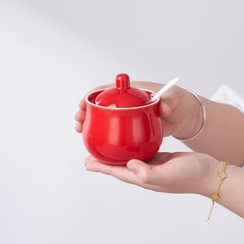 7 OZ Ceramic Sugar Bowl with Lid and Spoon