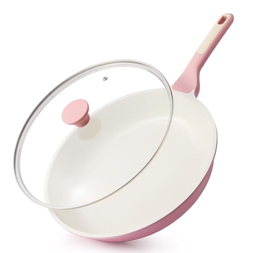 12.5In Nonstick Ceramic Frying Pan with Lid (Sakura Pink / 12.5 Inch)