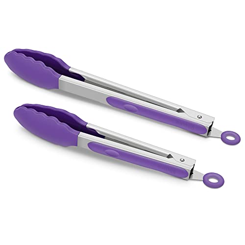 2 Pack Silicone Kitchen Tongs (Purple)