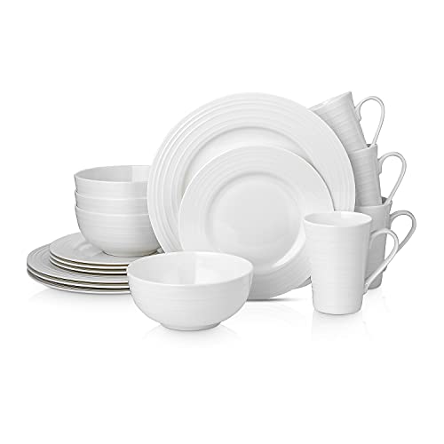 Eleanor Bone China 16 Piece Dinnerware (Swirl - White / 16 Piece Service for 4)