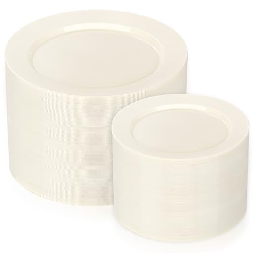 200 Pcs Ivory Plastic Plates (Ivory / 200 Pcs)