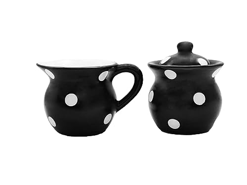 Ceramic Cream and Sugar Set (Black Polka Dot)