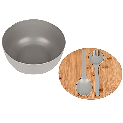Bamboo Fiber Salad Bowl with Servers Set Large 9.8inches Nature Bamboo Mixing Bowl with Servers with Lid Spoon and Fork for Fruits